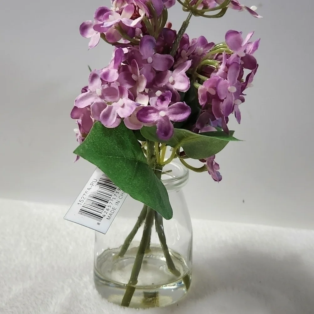 Faux Purple White Lilac Clear Jar Farmhouse Home Decor Accent
